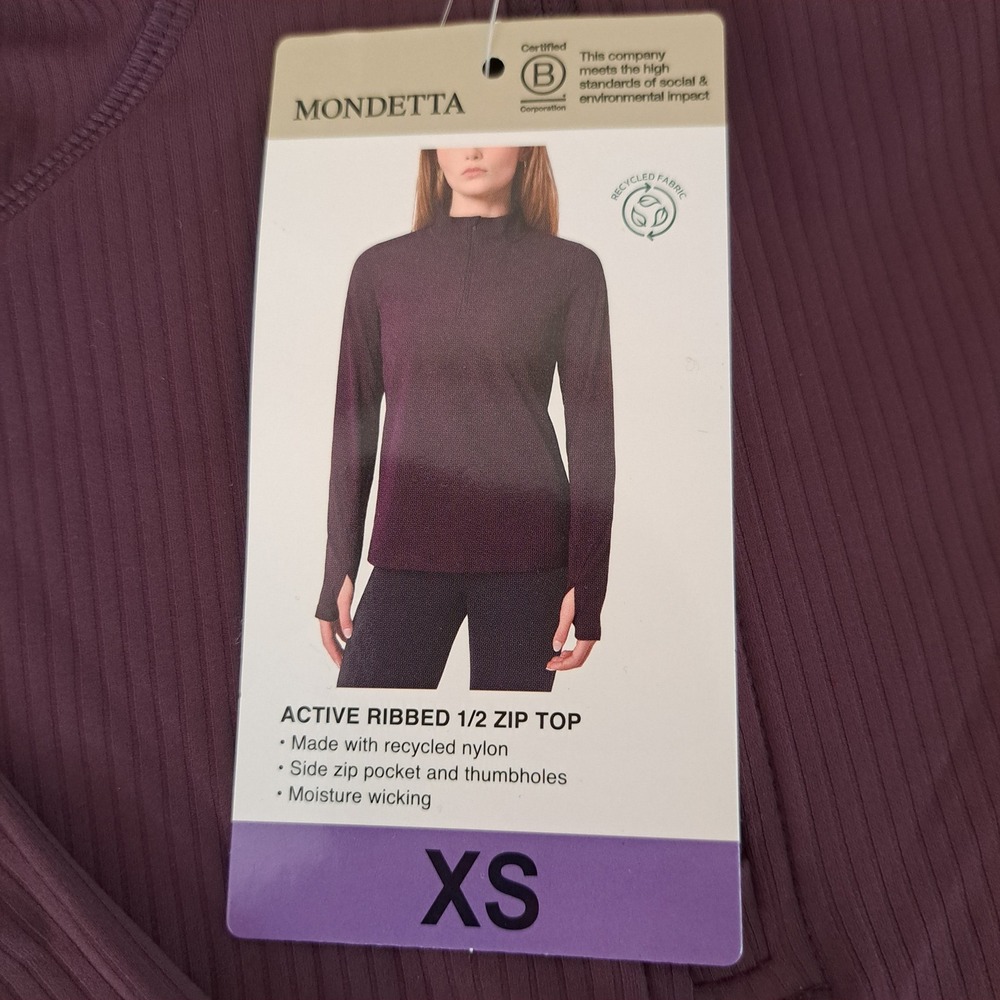 Mondetta Active Ribbed 1/2 Zip Top Womens‎ XS Purple NEW Thumbhole 834-223-CB5